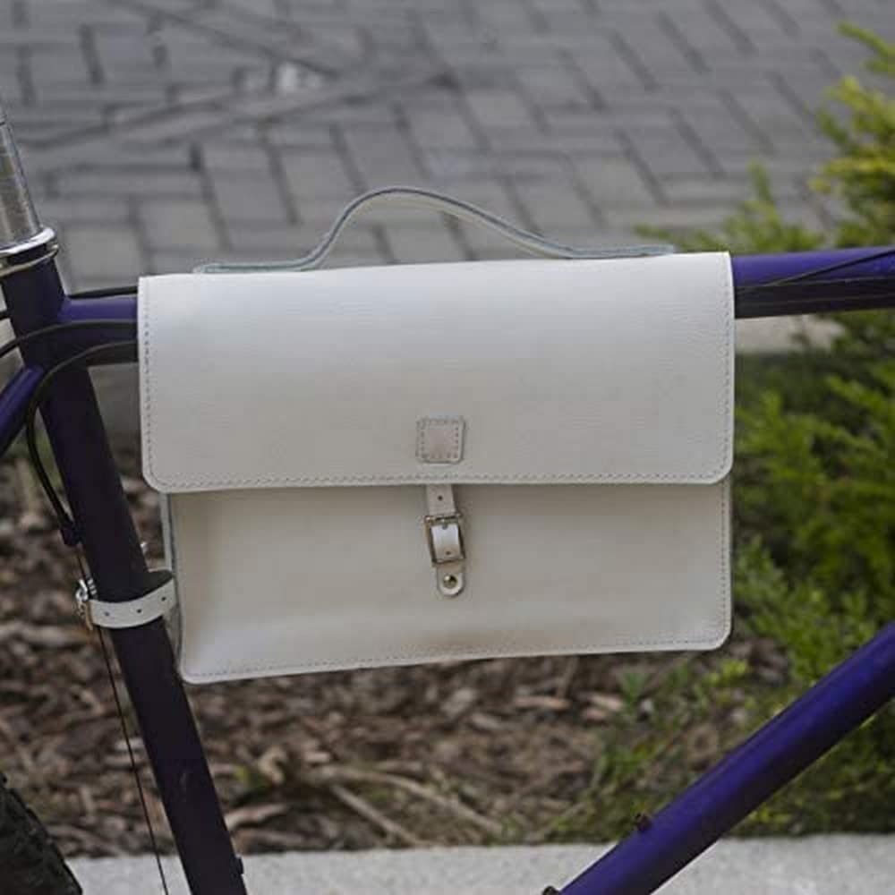 London Craftwork Classic Frame Satchel Bag for Bicycle Bike Genuine Leather White Bike Bag Satch-WH