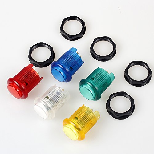 EG Starts 5x 30mm Arcade LED Lights Push Button Built-in Switch 5V Illuminated Buttons For Arcade Machine Games DIY Kit Parts Jamma Mame Raspberry Pi 1 2 3 ( Each color of 1 Piece ) & 5 Colour