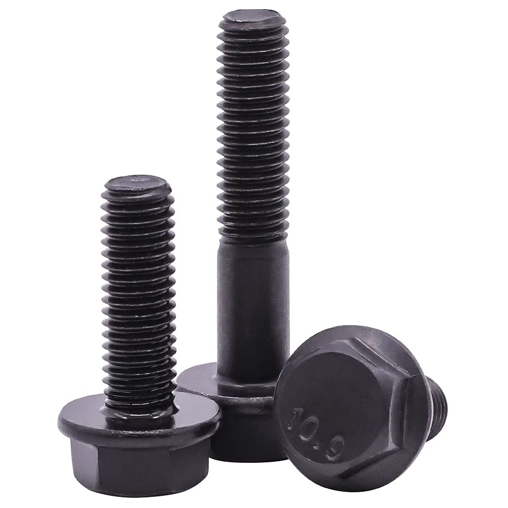 M8-1.25 x 30mm Flanged Hex Washer Head Bolts 20 PCS Grade 10.9 Alloy Steel, Black Oxide Finish, Full Thread, Coarse Thread UNC