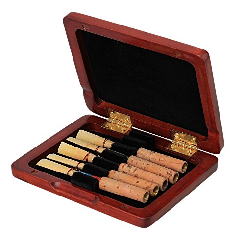 image for Yibuy Red Hand Carved Wooden Oboe Reed Case Hold for 6PCS Reeds Hold S