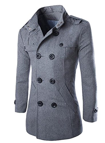 LD Mens Winter Double Breasted Wool Trench Pea Coat Jacket Overcoat 2 XXS