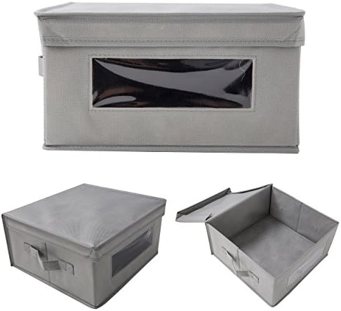 Supwov Collapsible Storage Cube Basket Bins Cloth Folding Box Closet Drawers Container Dresser Basket Organizer Shelf Foldable for Underwear Sock Bra Tight Kids Toy Non-woven with Window(1 Pack Gray)