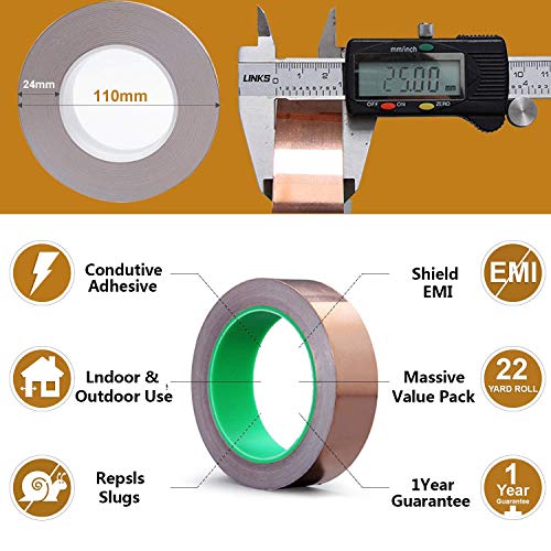 2 in 1 Copper Foil Tape (1inch X 66 FT and 0.25inch X 66 FT) with Conductive Adhesive for Guitar & EMI Shielding, Crafts, Grounding