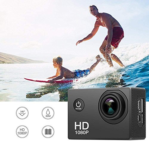 Wuroxa Action Camera 16MP 1080P Underwater Photography Cameras 140 Degree Ultra Wide Angle Lens with 2 Pcs Rechargeable Batteries and Mounting Accessories Kits - Black02 - Thumbnail 2