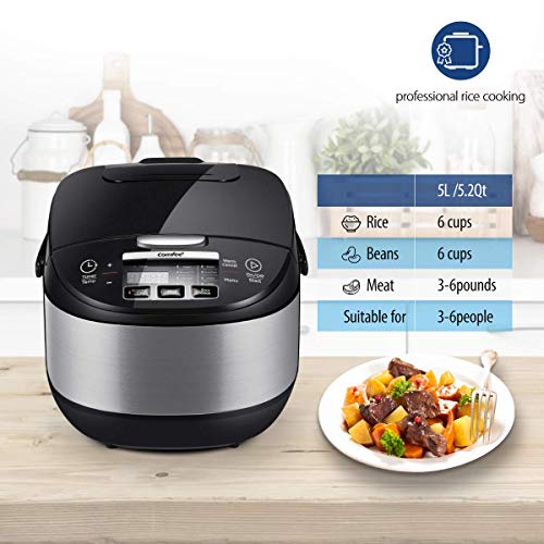 COMFEE' MB-FS5077 Japanese, Professional 17-in-1 Multi Cooker, Rice Warmer with Food Steamer, Stainless Steel Inner Pot, 5L 20 Cups, (Renewed)