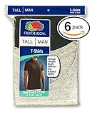 Fruit of the Loom Mens 6Pack TALL Black-Grey Crewneck T-Shirts Undershirt L