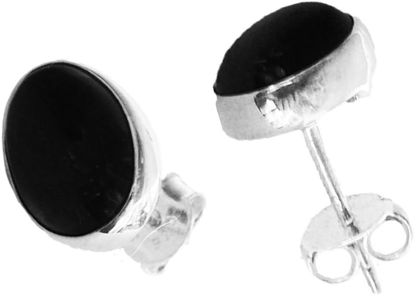 925 Sterling Silver Real Whitby Jet 7mm by 5mm Oval Stud Earrings - Gift Boxed - For Your Love