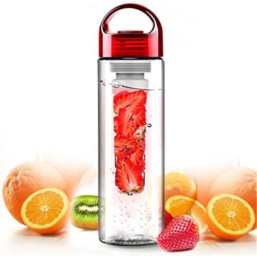 ADGWRA 700ML BPA Free Plastic Fruit Infuser Water Bottle With Filter Leakproof Sport Hiking Camping Drink Shaker Canteen red