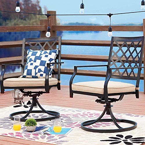 Top Space Outdoor Swivel Chairs Patio Rocker Lounge Chair Metal Bistro Set Club Arm Chair Dining Furniture for Garden Backyard (Set of 2, Beige)
