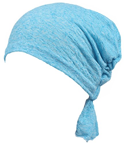 DancMolly Ruffle Chemo Turban Cancer Headband Scarf Slouchy Beanie Cap Muslim Scarf Headwear for Cancer (Blue)