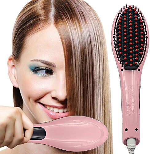 Valuetom Ceramic Heating Hair Straightener Brush Iron Electric Auto Hair Comb (Pink)
