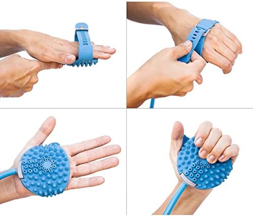Iapetus Pet Bathing Tool, Pet Shower Sprayer and Scrubber in-One, Button Type Dog Cat Massage Brush, 8 foot Hose, Indoor Bath Sprinkler and Outdoor Garden Hose Compatible - with Pet Grooming Glove