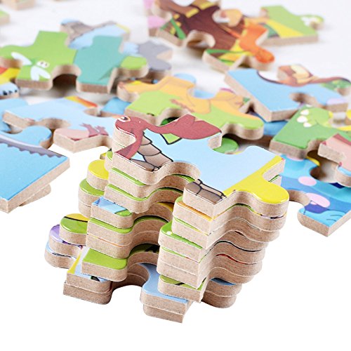 Elloapic 60 piece Jigsaw Puzzle Wooden Hard Paper Cartoon DIY 3D Puzzle Toys Brain Teaser Educational Brain Train Toy Creative Handmade Play Set For Children, All in a metal box, Spacecraft, spaceship - Thumbnail 2