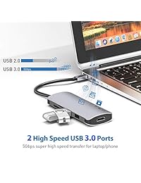 Concentrador USB C, adaptador de concentrador USB tipo C de VicTsing con salida HDMI 4K, lector de tarjetas SD   TF, puerto de carga rápida PD, 2 puertos USB 3.0 para Mac Book, Chrome Book, Huawei Mate Book, Dell, Samsung, etc.