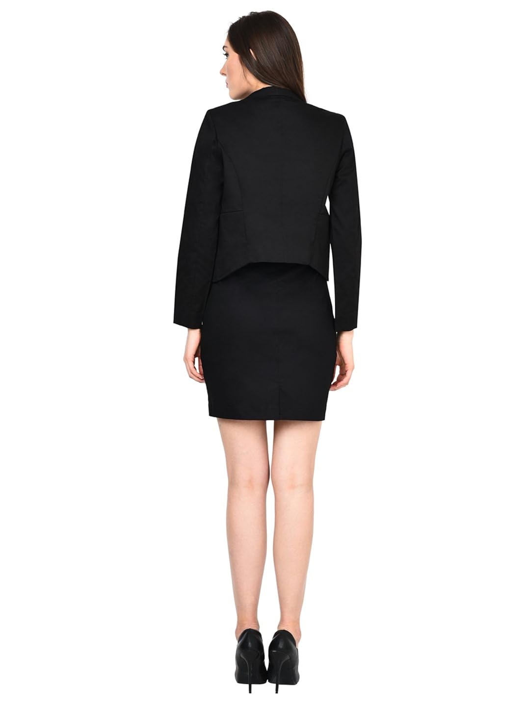 castle black solid skirt and blazer set