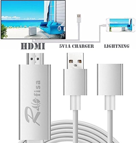 ROFISA HD Lighting Mirroring Cable, 3.3' Plug and Play Lightning MHL to HDMI 1080P HDTV Cable for iPhone 7/7 Plus, 6/6 Plus/6S/6S Plus, Samsung galaxy S3/S4/S5/S6/S7, Note 3/Note 4/Note 5 - Silver
