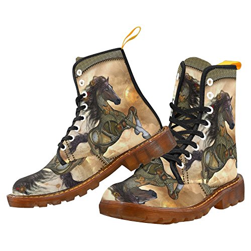 InterestPrint Martin Boots Aweseome steampunk horse golden Unique Designed Lace Up Boots For Women