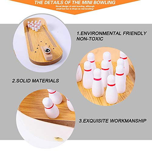 image for MorTime Mini Bowling Game, Mini Wooden Desktop Bowling Game Mini Table