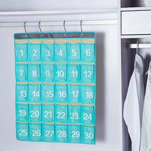 Numbered Classroom Pocket Chart,Remylady,Cell Phone Calculators Organizer Wall Door Hanging 30 Pockets (Blue)
