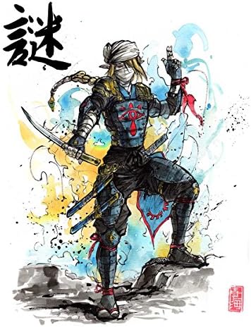 8x10 PRINT of sumi watercolor Sheik with Japanese calligraphy MYSTERY