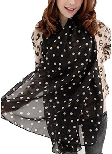 Scarf, Misaky Stylish Girl Long Soft Silk Chiffon Wrap Polka Dot Shawl Scarve (Black)