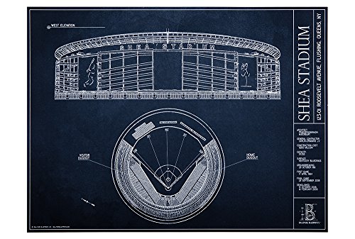Shea Stadium Blueprint Style Print (Unframed, 18" H x 24" W)