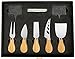 Cheese Knife And Marker Set, 5 Cutlery Knives Stainless Steel Bamboo Handles, 4 Cheese Board Labels Made Of Natural Black Slate Includes 2-Chalk Markers. Gift For All Occasions By House Ur Home