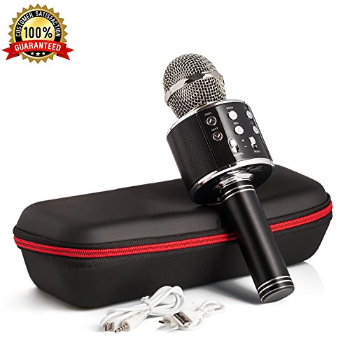 Karaoke Microphone Wireless With Bluetooth Speaker - Instagram 5000+Likes iPhone Android PC Smartphone Portable Handheld Microphone for Singing Recording Interviews or Kids Home KTV Party (Black)