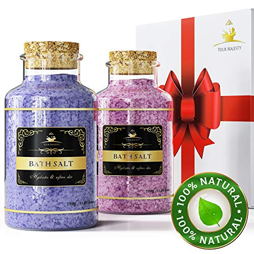 Your Majesty SPA Lavender Bath Salts Gift Set – Enriched with 5 Minerals for Deep Sleep, Relax and Nourish Skin – Comes in Luxury Gift Box