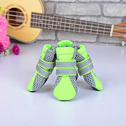 LHY Dog shoes, Breathable Dog Hiking Shoes for Hot,Reflective Non Slip Pet Booties,Sharp Pavement Pet Paws Protector,Green,S