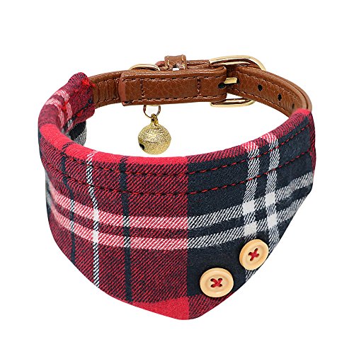 Tacobear 2 Pièces Collier Pour Chien Cuir Collier Pour Chat Rouge Réglable Collier Chien Avec Bandana Arc Et Cloche Pour Petit Chien Chiot Chat