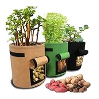 LONGHUI Technology 3 Pack Plant Grow Bags 7 Gallon Potato Pots Garden Vegetables Planter Two Handles for Sweet Potato, Tomato, Taro, Peanut etc