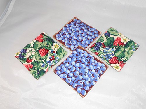 Blueberry Basket Reversible Coasters, Set of 4
