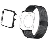 Apple Watch Band, Biaoge Milanese Loop Stainless Steel Wrist Starp Replacement with Aluminum Protective Case for Apple Watch Series 2 Series 1 (42mm Black)
