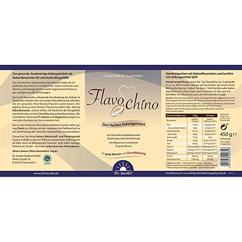 Dr. Jacobâs Flavochino 450 g Dose I zart-herbes Kakaogetränk I mit Kakaoflavanolen für eine gesunde Durchblutung¹ I mit Mineralstoffen für Nerven² und Blutdruck³ I ohne Zuckerzusatz – Bild 3
