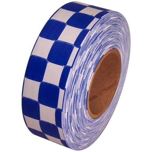 Checkerboard Flagging Tape 1-3/16" Non-Adhesive Plastic Ribbon, Blue / White (Pack of 1)