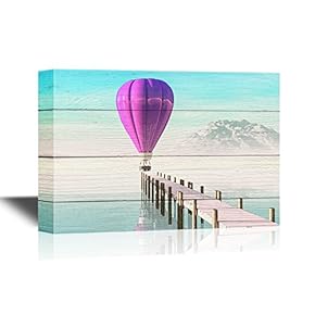 Canvas Wall Art - Purple Hot Air Balloons on Wooden Background - Gallery Wrap Modern Home Art | Ready to Hang - 12x18 inches