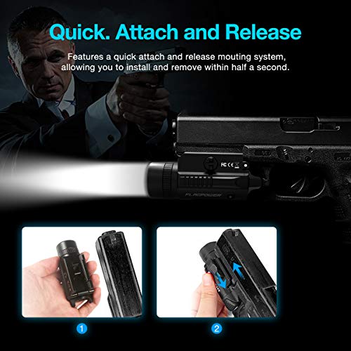 FLAGPOWER 1200 Lumens Weapon Light Compact Pistol Flashlight with Cree XML2 LED 2 x CR123A Lithium Batteries for Hiking, Camping, Hunting - Thumbnail 6