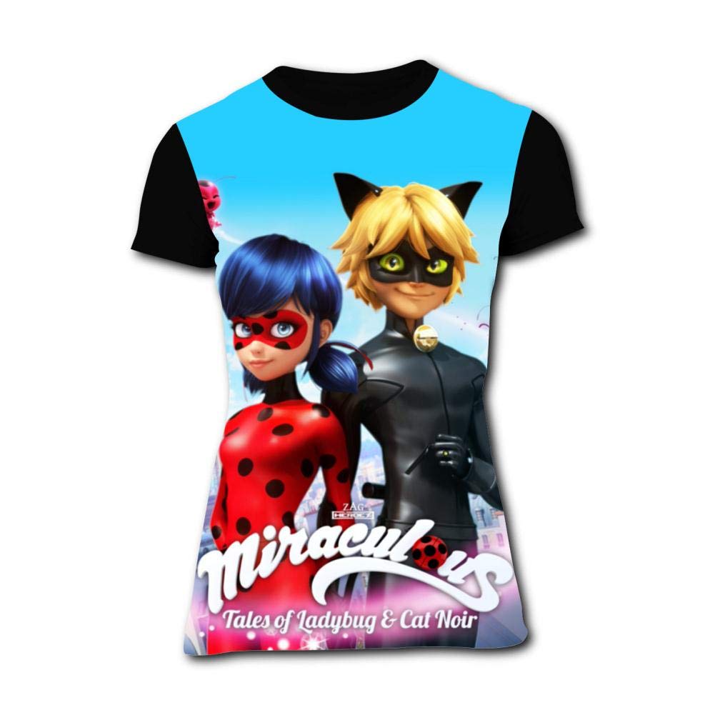 Tales Ladybug Cat Noir Fashion Womens O Neck Shirts Comfort Short Sleeve T Shirts Tee