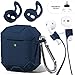 AirPods Case Accessories Kit [Front LED Visible], GMYLE Silicone Heavy Duty Armor Protective Shockproof Airpod Cover Skin with Keychain, for Apple AirPod 1 & 2 – Navy Blue