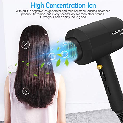 Xpoliman Hair Dryer, Negative Ionic Salon Hair Blow Dryer with Powerful Professional DC Motor, 2 Speed 3 Heat Setting, Cool Shot Button, Light Weight Low Noise,Long Life Styler Dryer with Nozzle-Red