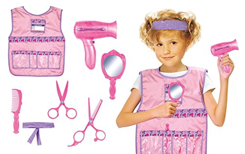 Hair Stylist Role Play Costume Set for Kids with Hairdresser Accessories, Including Blow Dryer, 2 Scissors, Mirror, and Brush Comb