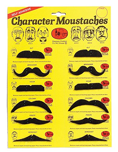 Adult Fancy Dress Accessory Self Adhesive Assorted Design Moustaches Pack Of 12