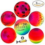9’’ Playground Rainbow Ball With 1pcs Pump (6 pack),FunsLane Inflatable Dodge Ball Sport Balls Rubber Play Ball Handball for Kids Outdoor & Backyard Games, School & Gym Class