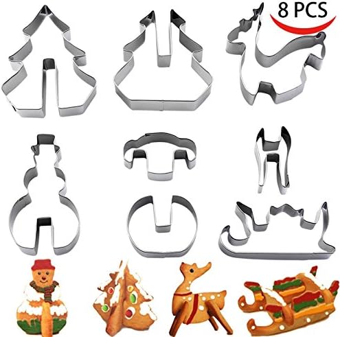 F-starry8 PCS 3D Christmas Cookie Cutters,Stainless Steel Biscuit Baking Tools for Large 3D Holiday Cookies, Snowman Cookie, Christmas Tree Cookie, Reindeer Cookie, and Holiday Party