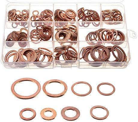 SaferCCTV Copper Washer Assortment Set, 120pcs Copper Metric Sealing Washers, Copper Flat Washer Kit, O-Rings Flat Washers Assortment Set, M6/M8/M10/M12/M14/M16/M18/M20