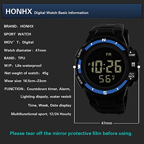 Sport Watch, 50M Waterproof Watch, Sport Wrist Watch for Men Women Kids, Digital Watch with Alarm Date and Time (Blue)
