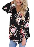 Qearal Women's Casual V Neck Floral Print Long Bell Sleeve Tops Blouse T Shirt