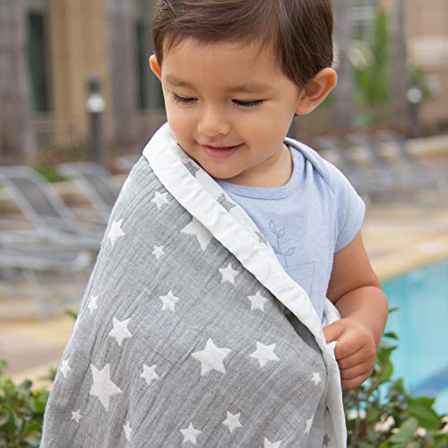 image for Living Textiles Muslin Jacquard Blanket with Grey Stars. Double-Layere