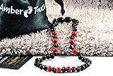 Baltic Amber Teething Necklace For Babies (Unisex)- Drooling Problem & Pain Reduce Properties. Certification Guaranteed - Nature Made - Highest Quality. (Red Turquoise)